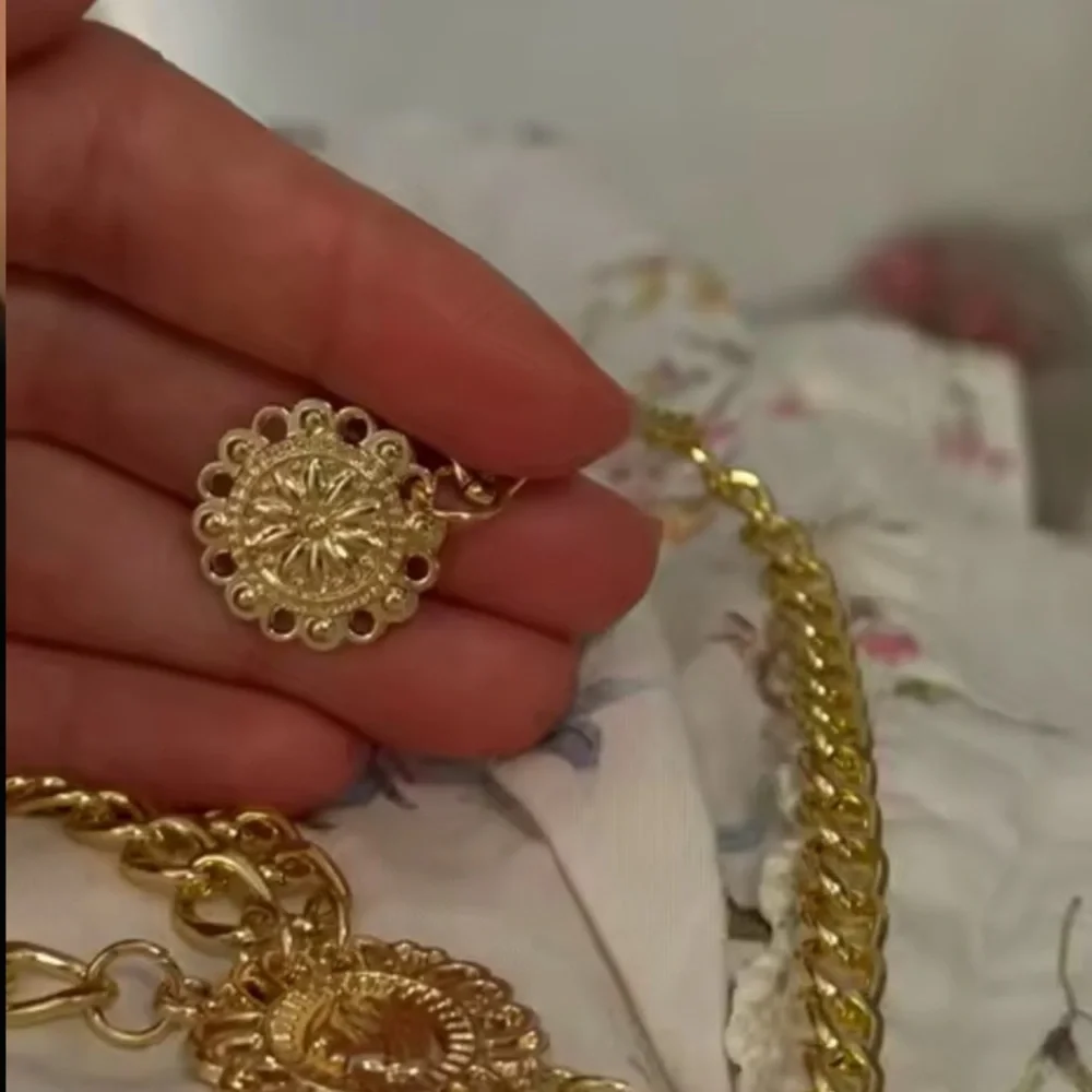 Gold Chain Waist Belt with Floral Medallion - Women Accessories adjustable